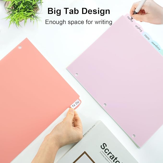 24 Count/3 Sets Write & Erase Binder Dividers with Tabs, Durable Plastic 8 Tab Dividers for 3 Ring Binder Letter Size, Separators for Student School Home Office Document Organizer, Pastel