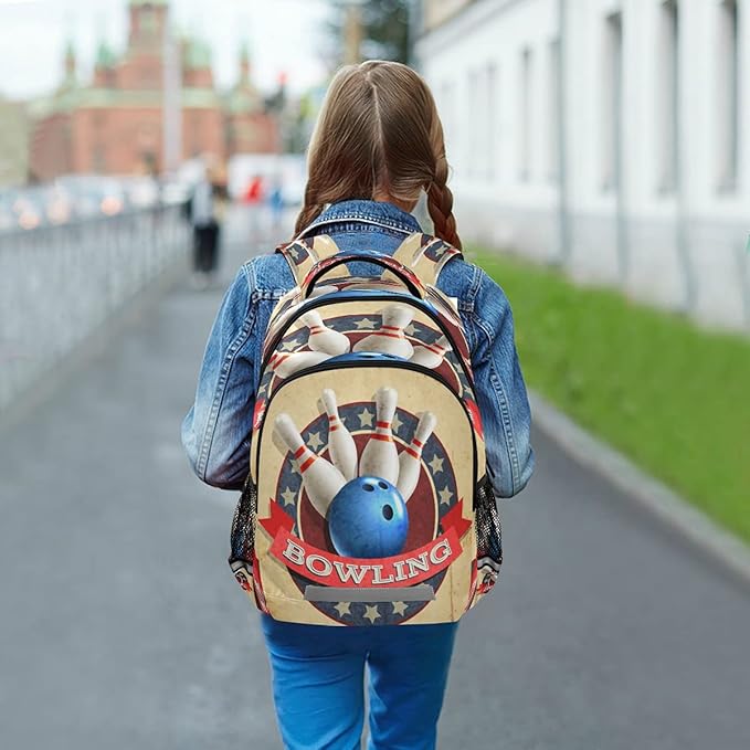 AUUXVA Bowling Ball Sport Vintage Pattern Backpack School Bookbag Laptop Purse Casual Daypack for Teen Girls Women Boys Men College Travel