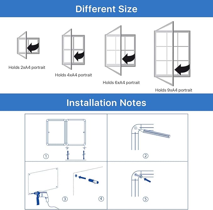 SWANCROWN Locking Bulletin Boards Enclosed Noticeboard White Glass Message Boards Indoor for School Office 38x28inch(9xA4)