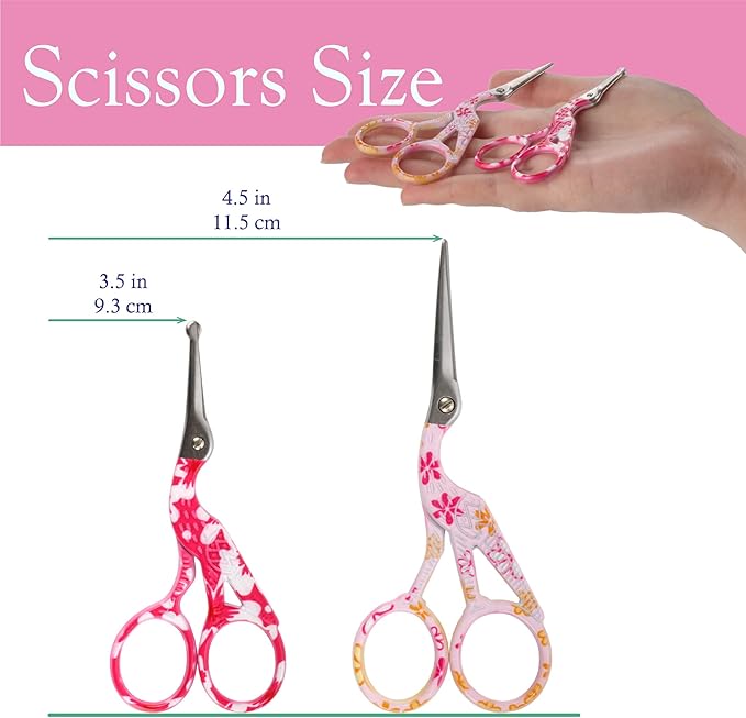 Stork Bird Rounded Safety Tip Embroidery Craft Stainless Steel Crane Scissors - Assortment E - 6 Pairs