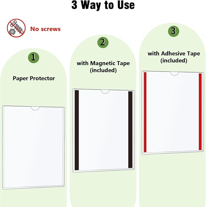 2 Pcs Wall Sign Holder 8.5"x11" Magnetic Sign Holder, Rigid Print Protectors with Magnet Strips and Adhesive Strips, Wall Mount Plastic Paper Holder for Office Store Home Window Display (Clear)
