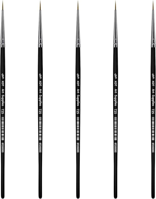 XDT#725 Micro Detail Artist Pin Point Painting Brush Set of 5 Piece #00000 Brushes Set, Acrylic Watercolor Oil, Fine Detailing Painting, Art, Scale Models, Easy Grip Handles.