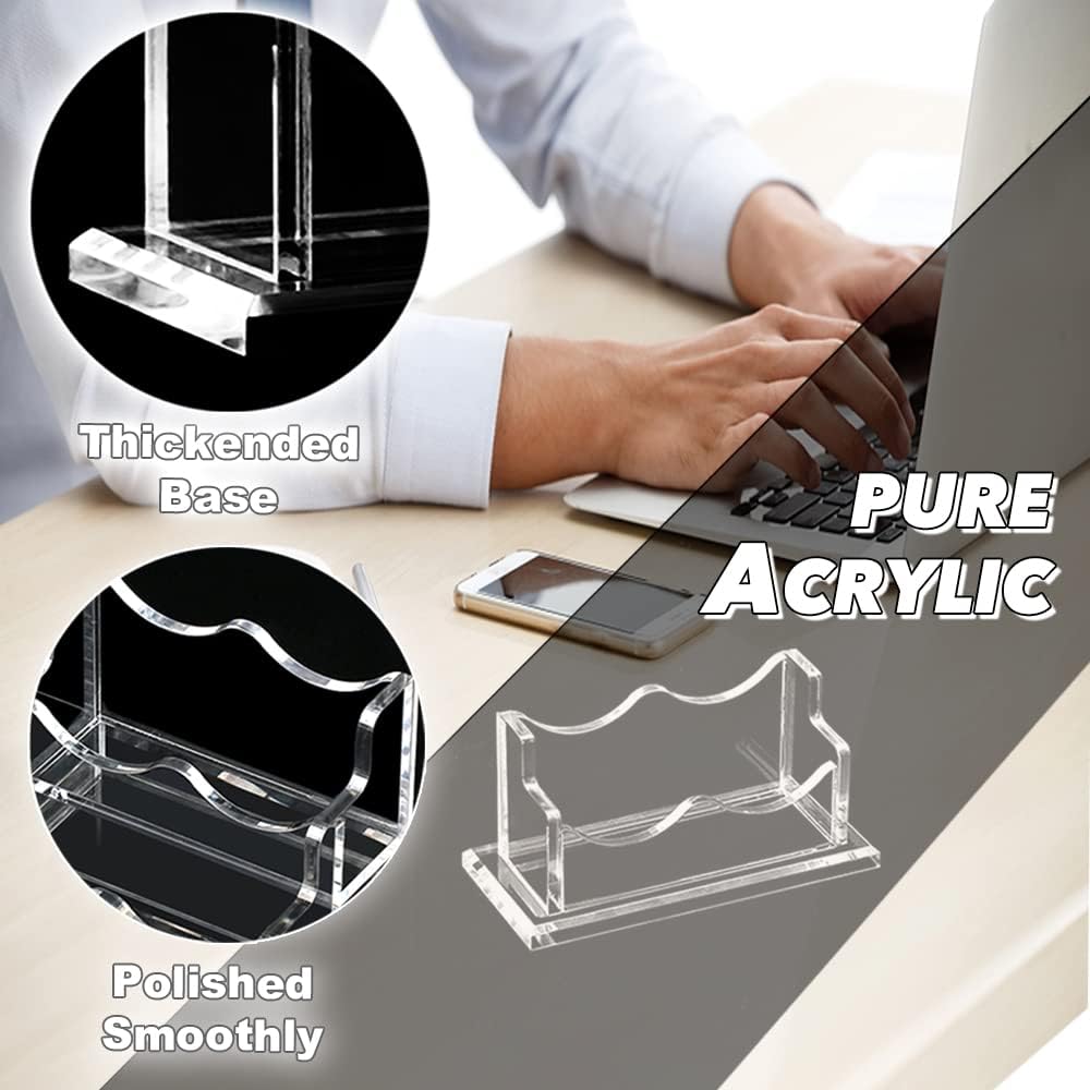 PARTSPOWER 4 Packs Acrylic Business Card Holders for Desk, Horizontal Clear Business Name Card Display Stand, Desk Accessory Business Name Card Organizer (Horizontal, 1-Slot)