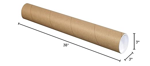 BOX USA BP3038K Mailing Tubes with Caps, 3" x 38", Kraft (Pack of 24)