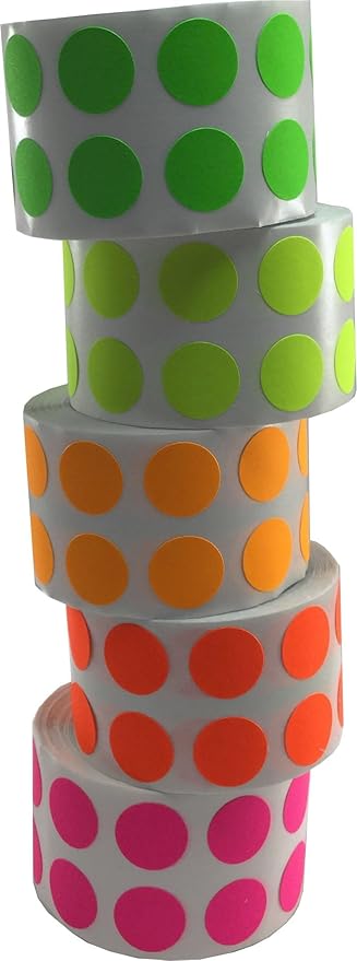 1/2" Color Coding Dot Stickers Fluorescent Collection 1,000 of Each FL Pink FL Yellow FL Green FL Orange FL Red 5,000 Total Labels
