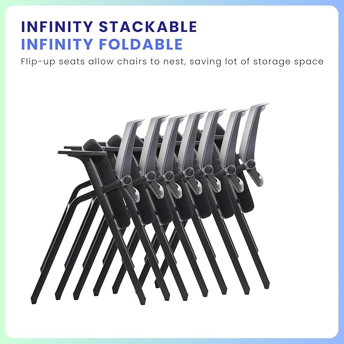 Conference Room Chairs, Folding Office Desk Chair with Lumbar Support and Sliding Armrest with Casters, Stackable Office Guest Chairs & Reception Chairs (2 Pack)