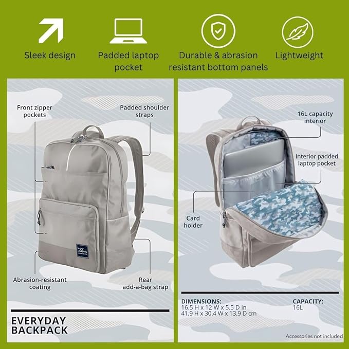 Skyway Luggage Rainier Simple Backpack, Eco-Friendly, Made of 100% rPET Travel Laptop Bag for Women & Men, Flight Approved Carry On Backpack, 16L, Crater Black