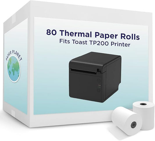 Thermal Paper for Toast POS (Toast TP200 Thermal Printer) by Paper Planet | Credit Card Machine Receipt Paper for Toast TP200 Terminal Printer | 80 Rolls
