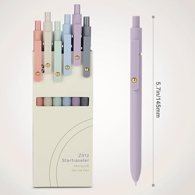 FIOVER Gel Pens - 6Pcs 0.5mm Fine Point Smooth Writing Pens, Black Gel Ink Journaling Supplies for Note Taking, Cute Aesthetic Office School Supplies Gifts for Women(6 Pcs Gold Morandi)