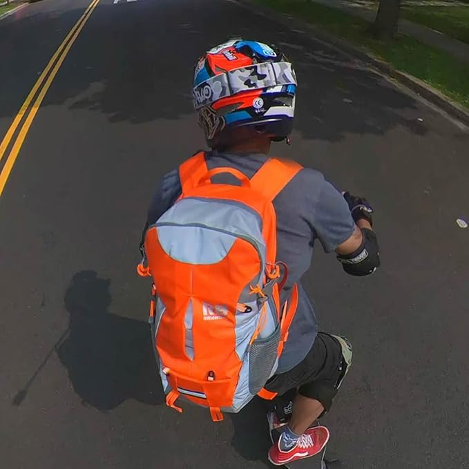 Reflective Motorcycle Backpack Lightweight, Water Resistant Casual Daypack with Laptop Pocket for Safe Commuter, Biking, and Daily Use. 35L Sport bookbag to Avoid Accidents (orange backpack)