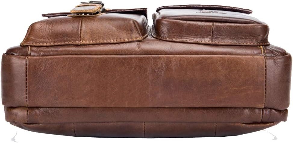 Hebetag Small Leather Sling Shoulder Bag Messenger Pack for Men Women Outdoor Travel Business