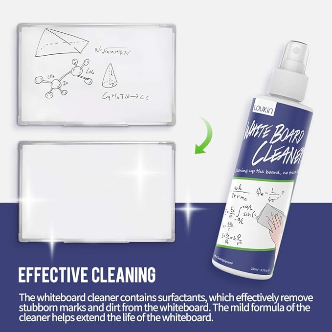 LOUKIN Magnetic Dry Erase Eraser, Whiteboard Eraser, Glass Board Eraser(Blue), One Bottle of 3.4 fl oz Whiteboard Cleaner Included, for Classroom, Home and Office Use