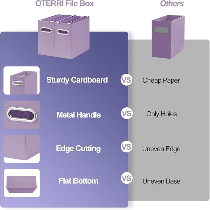 Oterri File Organizer, Small Storage Box, Cardboard File Folder Organizer, Collapsible File Box, Hanging File Organizer for Letter Size, Portable File Box, Only Box (Taro Purple,4 Packs)