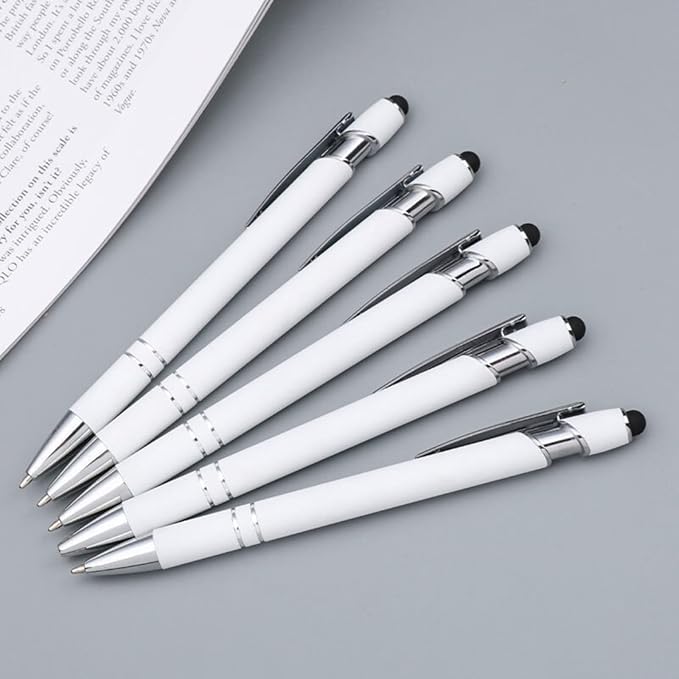 Up to 480 Pcs Personalized Pens in Bulk, Custom Metallic Printed Name Pens with Black Ink, Customized Pens Bulk with Stylus-Great Gift Ideas(White)