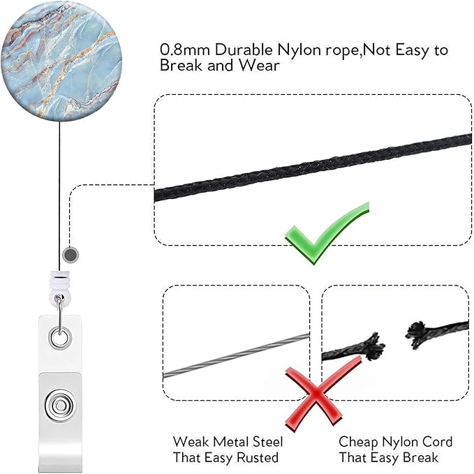 Retractable ID Badge Holder Nurse Badge Reels with Clip Name Card Holders for Office Worker Doctor Nurse (Marble and Flower 10 Pieces)