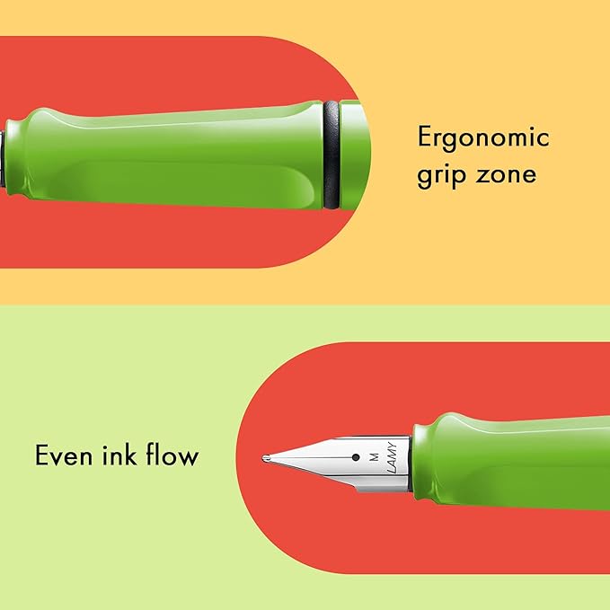 LAMY safari green - Fountain Pen with ergonomic grip & polished Left-Handed steel nib (LH) in size M - ideal for any Writing & Calligraphy - including LAMY T 10 blue cartridge