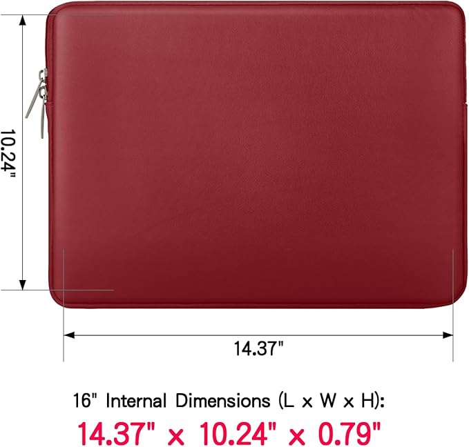 RAINYEAR 16 Inch Laptop Sleeve Soft PU Leather Case Protective Water Resistant Zipper Padded Cover Carrying Computer Bag Compatible with 16" MacBook Pro 2021 2022 New Model A2141 A2485 M1(Red)