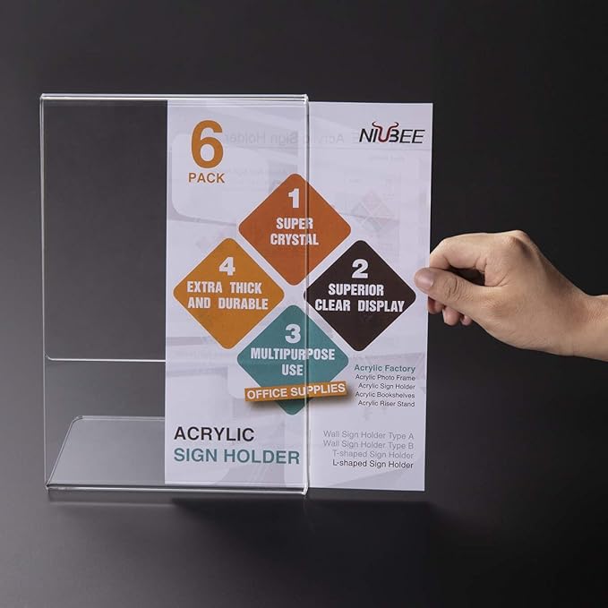 NIUBEE Acrylic Sign Holder 8.5 x 11 Inches Slanted Back, Clear Plastic Sign Holder Paper Display Table Stand for Office, Store, Restaurant (20 Pack)