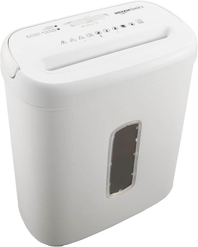 Amazon Basics Crosscut Paper and Credit Card Shredder for Security - 8-Sheet, Heavy Duty, White