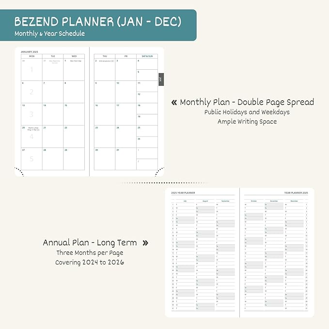 BEZEND Pocket Calendar 2025 for Purse 3.5" x 6", 2025 Pocket Planner Daily Weekly & Monthly with Pen Holder, Small Agenda 2025 with Vegan Leather Hard Cover - Red