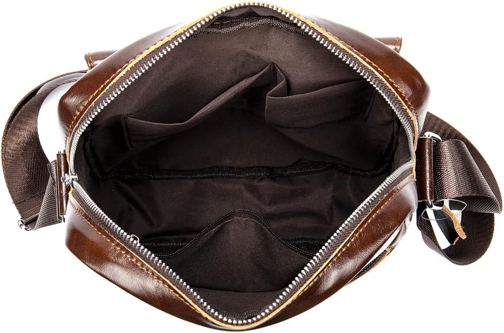 Hebetag Small Leather Sling Shoulder Bag Messenger Pack for Men Women Outdoor Travel Business