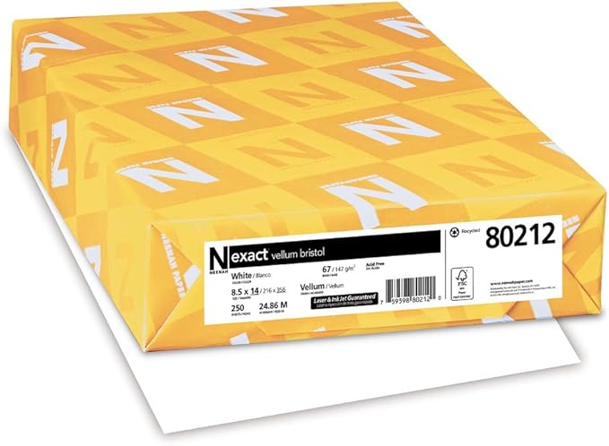 Wausau Exact Vellum Bristol Cardstock, 250 Sheets, White, 94 Brightness, 67 lb, 8.5 x 14 Inches