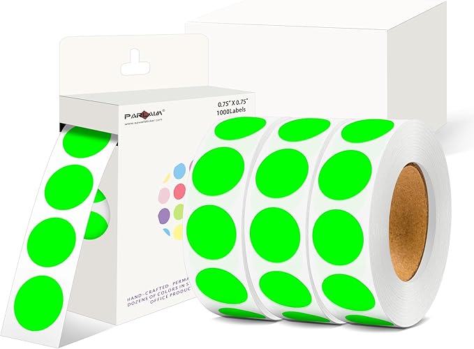 PARLAIM 0.75 inch Diameter Colored Dot Stickers 4 Rolls Pack 4000pcs Fluorescent Green Round Label Color Coding Marking Stickers Permanent Adhesive for Garage Sale
