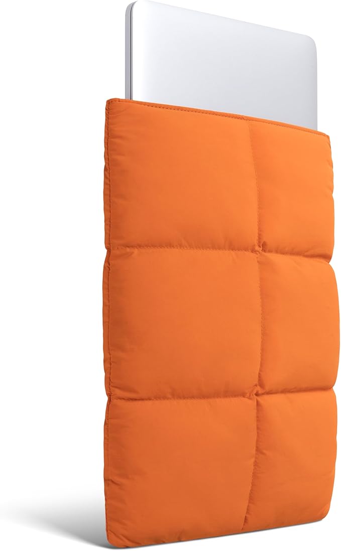 Comfyable Puffy Laptop Sleeve 13 Inch 14 Inch, Quilted Puffer Laptop Carrying Case for Women, Pillow Case Compatible for MacBook Air M3 2024 M2 M1, MacBook Pro M4 Pro/Max, 13 in 14 in Cover, Orange