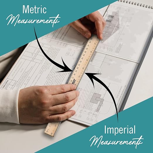 Rulers 24 Pack - Rulers 12 Inch, Wood Ruler with Metal Edge Greta for School, Classroom, Home, and Office