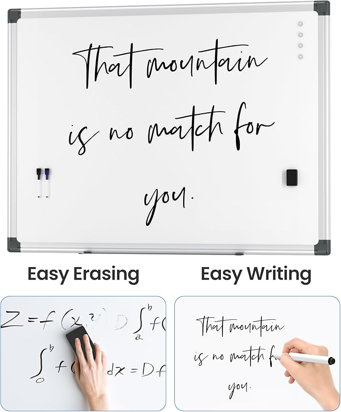VUSIGN 6PCS Magnetic White Board Hanging 36" x 48" for Office, Class, Home, Sliver Aluminum Frame, 6 Dry-Erase Eraser, 12 Multicolor Marker, 24 Magnetic Pins