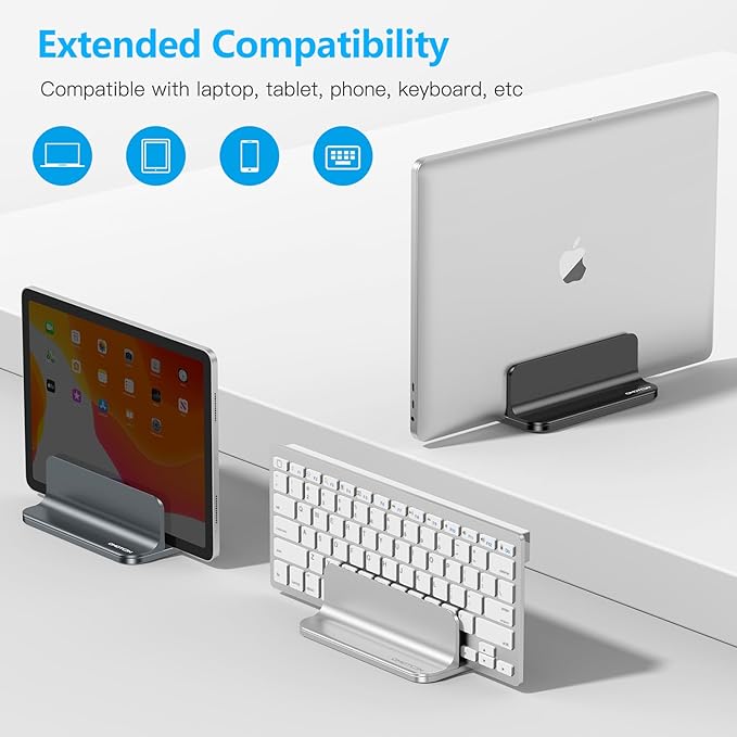 OMOTON Vertical Laptop Stand Holder, Desktop Aluminum Stand for MacBook with Adjustable Dock Size, Fits All MacBook, Surface, Chromebook and Gaming Laptops (Up to 17.3 inches),Black