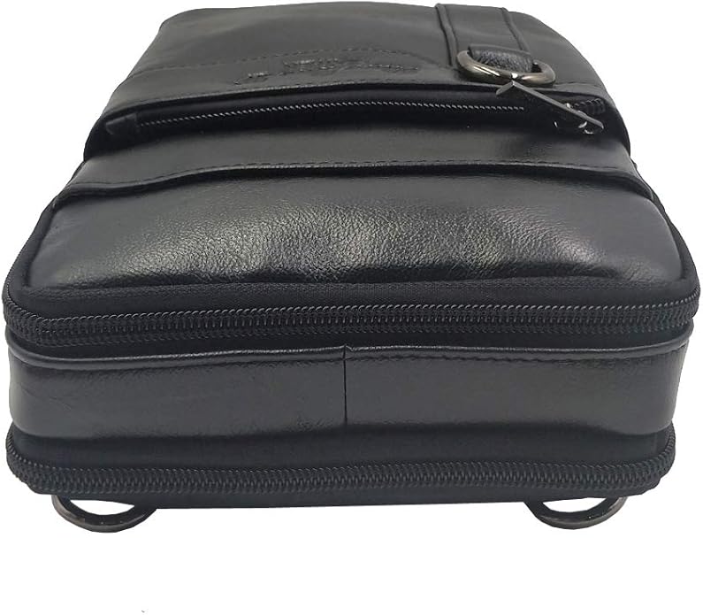 Hebetag Small Leather Sling Shoulder Bag Messenger Pack for Men Women Outdoor Travel Business
