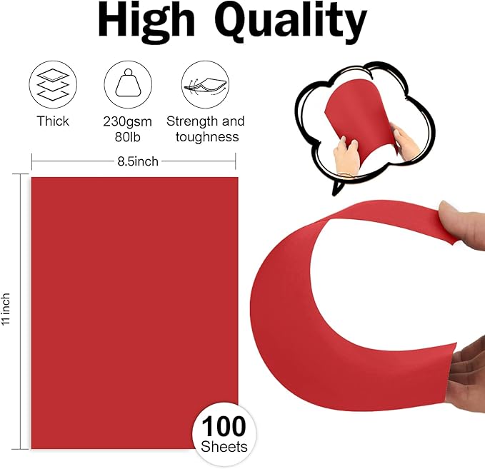 100 Sheets Dark Red Cardstock 8.5 x 11 Red Printer Paper, Goefun 80lb Card Stock Paper for Christmas, Valentines, Invitations and Craft