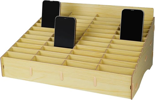 HengTianMei 48 Grid Wooden Desktop Storage Box Mobile Phone Management Storage Box Creative Desktop Office Meeting Finishing Grid Multi Cell Phone Rack Display