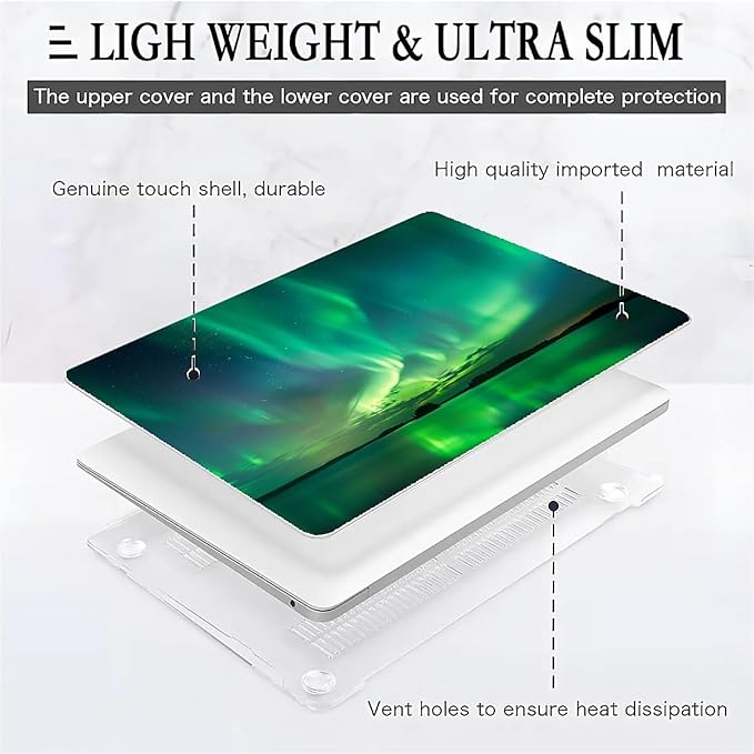 Compatible with 15 Inch MacBook Air A2941 M2 2023, Iceland Green Aurora Hard Plastic Shell Cover Case