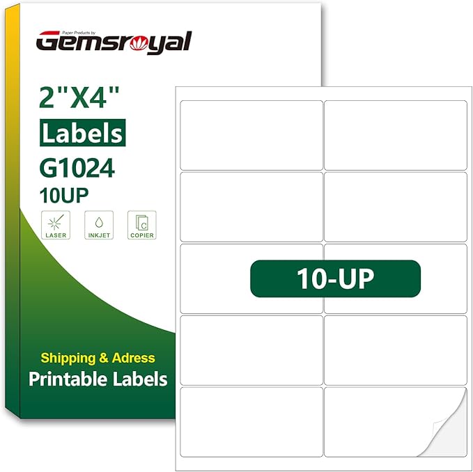 Shipping Labels 2"×4",40 Sheets,10-UP, 2×4 Stickers for Laser & Inkjet Printers,2×4 White Matte Printable Labels,US Letter Size