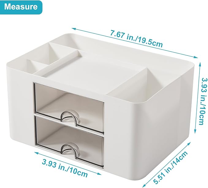 Pen Holder, Office Desk Organizer with Drawer, Pencil Holder for Desk Multi-Functional Pencil Pencil Cup Desktop Stationary Organizer Storage for Office School Home Art Supplies White