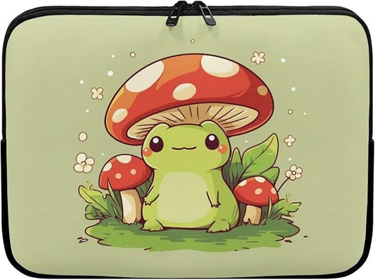 Mushroom Frog Laptop Sleeve for Women 15 inch Laptop Protector with Multiple Uses Computer Carrying Case Portable Tablet Bag Lap Top Case Cute Laptop Protector Green