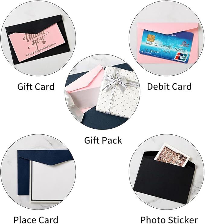 120 Pack Mini Envelopes Small Envelopes Self-Adhesive Kraft Paper Tiny Pockets for Business Cards Christmas Holiday Small Gift Cards Invitations Cards(4.13"×2.76") (Black)