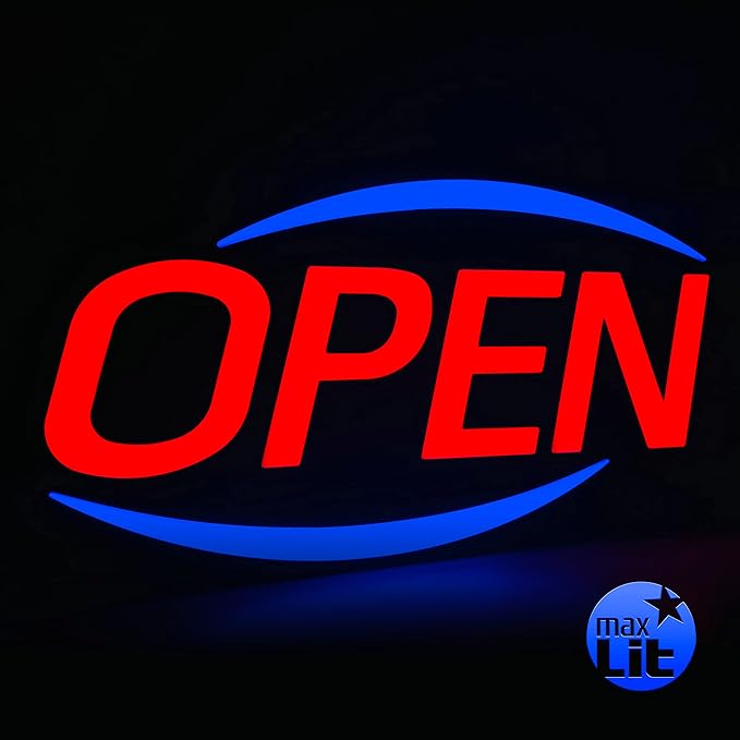 32'' X 17'' New Jumbo ULTRA BRIGHT LED Open Sign — Remote Controlled — Dynamic Light Modes — Enhance Your Business Presence [Red/Blue]