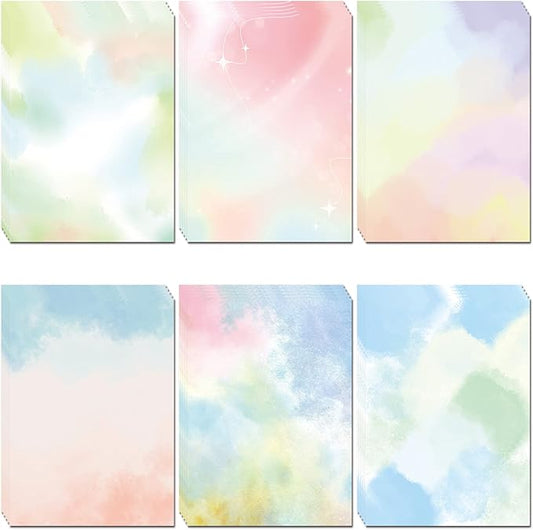 Watercolor Styles Aesthetic Stationery Paper, 8.5 x 11 In, 60 Sheets, Double Sided, Colorful Pretty Decorative Scrapbook / Writing Paper, Printer Friendly for Invitations