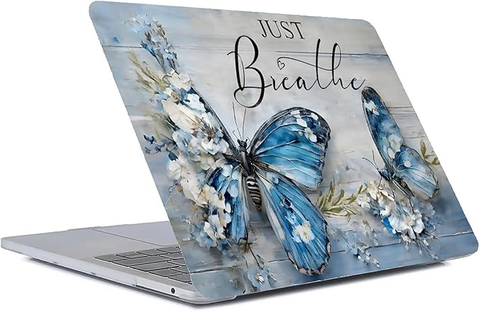Compatible with 15.4 Inch MacBook Pro A1707/A1990, Blue Flower Butterfly Hard Plastic Shell Cover Case