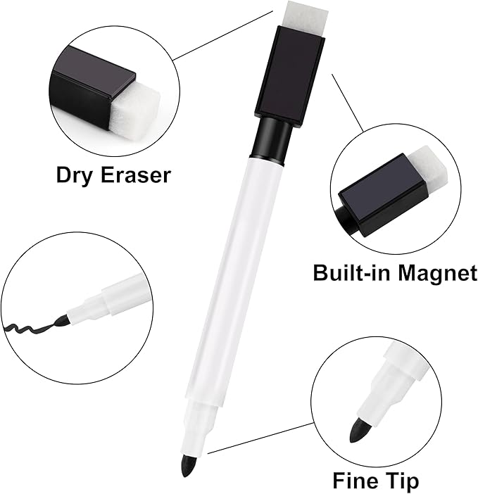 IHPUKIDI Magnetic Dry Erase Markers Fine Point Tip, 24-Pack Whiteboard Markers Dry Erase Marker with Eraser Cap, Low Odor Whiteboard Markers, Thin Dry Erase Markers for Kids Teachers