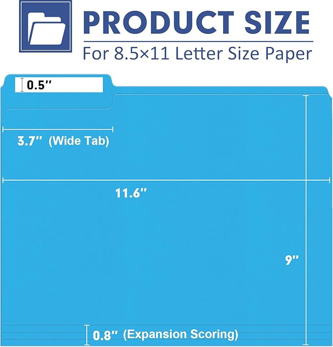 File Folder, PANDRI 270 Pack Colored File Folder, 1/3 Cut Tabs, Letter Size, Assorted 6 Colors Filing Folder for Office School Business