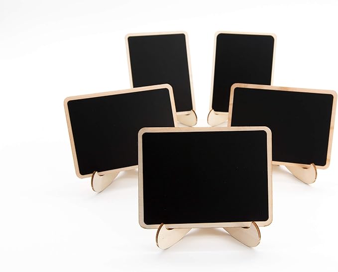 20 Pack Wood Mini Chalkboards Signs with Support Easels, Place Cards, Small Rectangle Chalkboards Blackboard for Weddings, Birthday Parties, Message Board Signs and Event Decorations