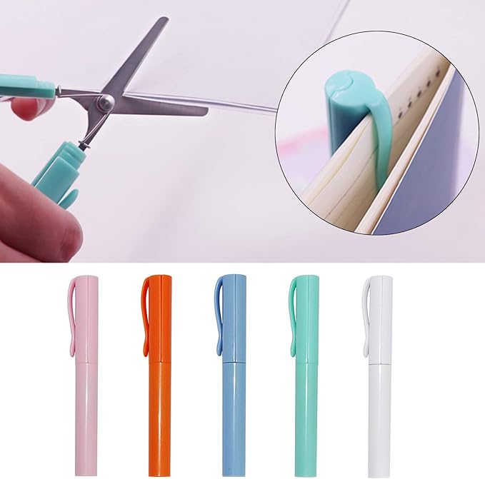 Pen Style Scissors with Cover Foldable Scissors Student Scissors Small Craft Scissors Embroidery Scissors for School, 1.4*2*11.4cm, White