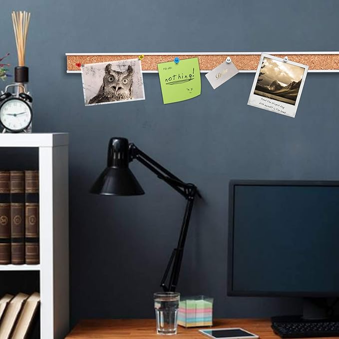 Corksidol Bulletin Bar Strip, Cork Board Bar, 15" x 1", for Classroom, Office, Cubicle, Aluminum Frame (Silver),2 Pack