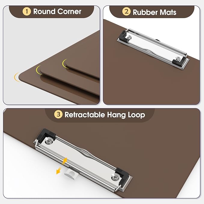 Plastic Clipboards, A4 Brown Clip Board 8.5x11 for Classroom, Students, Kid, Woman, Size 9" x 12.5" with Low Profile Clip, Office & School Supply