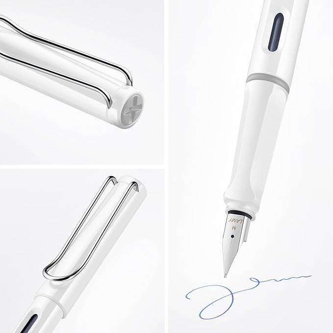 LAMY safari white - Fountain Pen with ergonomic grip & polished steel nib in size EF - ideal for any Writing & Calligraphy - including LAMY T 10 blue cartridge - Right-Handed