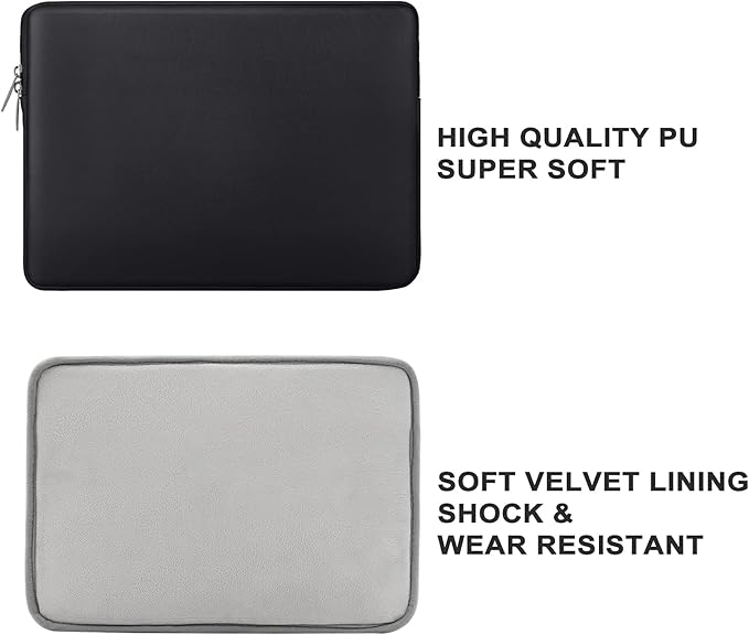 RAINYEAR 16 Inch Laptop Sleeve Soft PU Leather Case Protective Water Resistant Zipper Padded Cover Carrying Computer Bag Compatible with 16" MacBook Pro 2021 2022 New Model A2141 A2485 M1(Black)